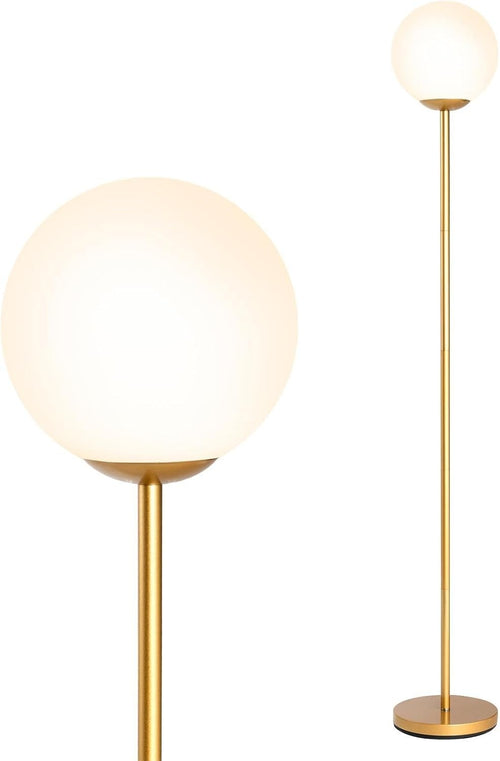 Modern Globe Floor Lamp Brushed Metal Tall Standing Light Bedroom Living Room