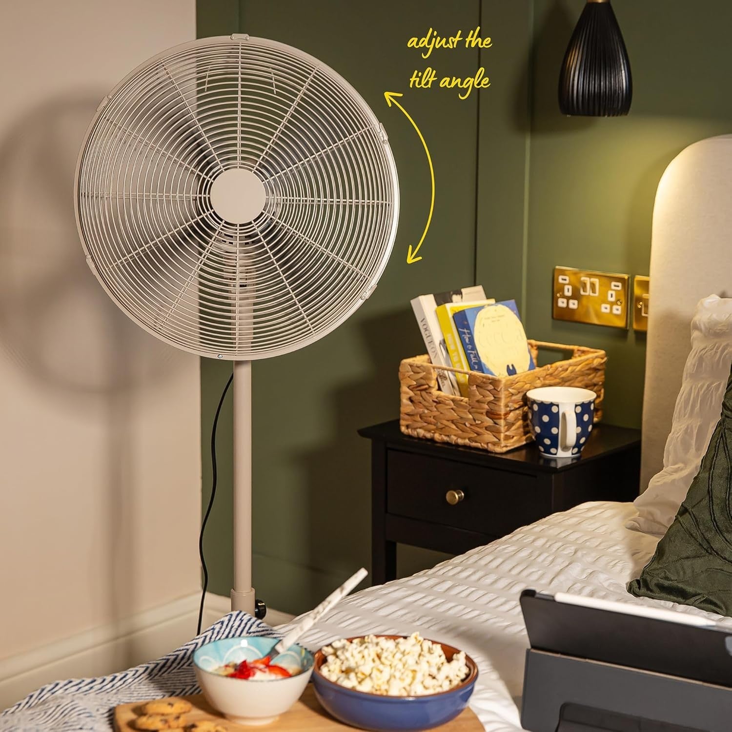 16" Greige Metal Pedestal Fan – 3-Speed Adjustable Height Oscillating Floor Fan