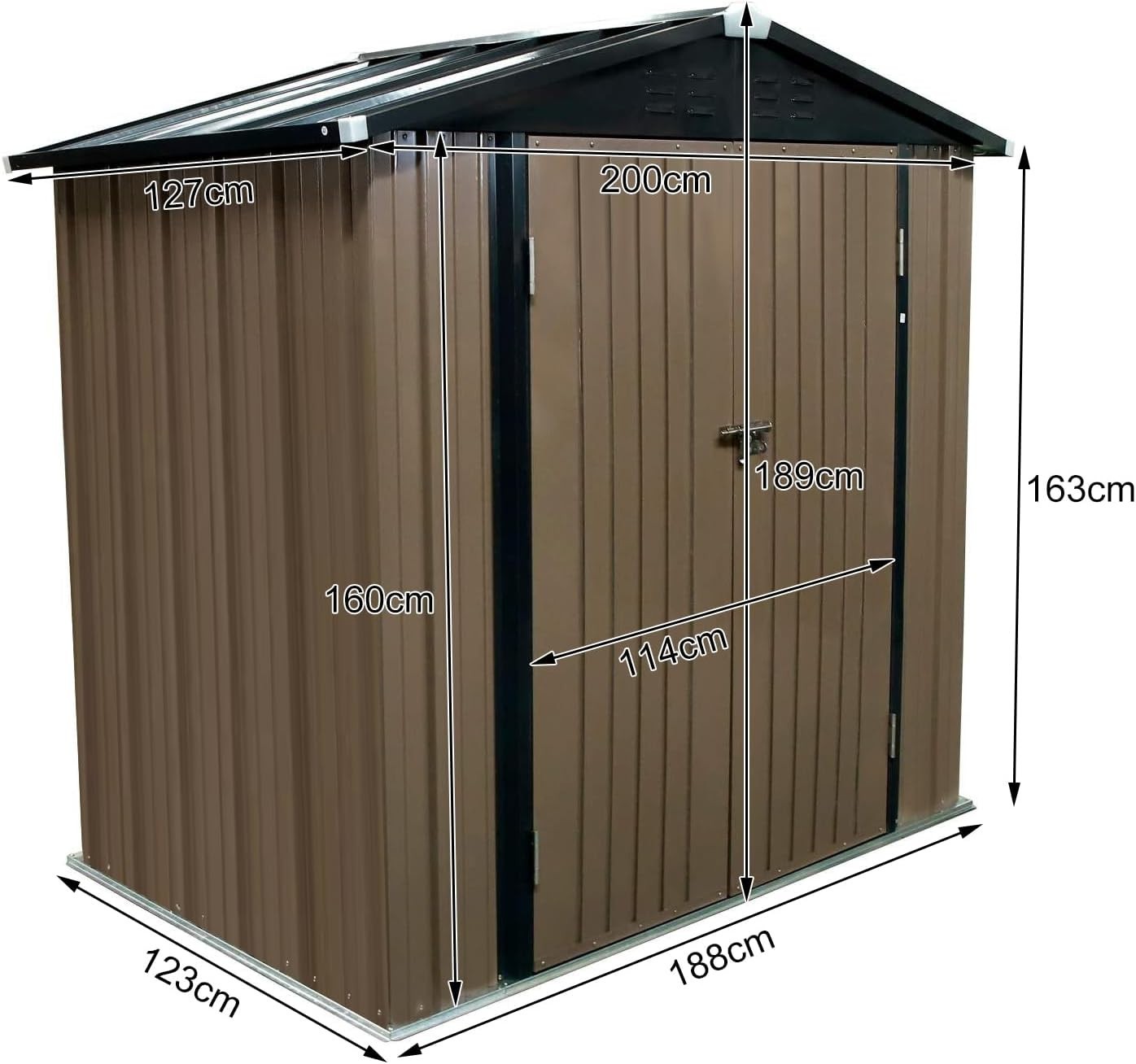 Metal Garden Shed Outdoor Storage Tool Sloped Roof 6x4FT Brown