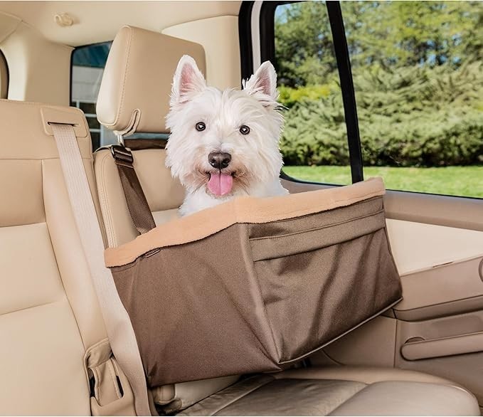 Dog Booster Car Seat Elevated Pet Travel Seat Washable Fleece Brown