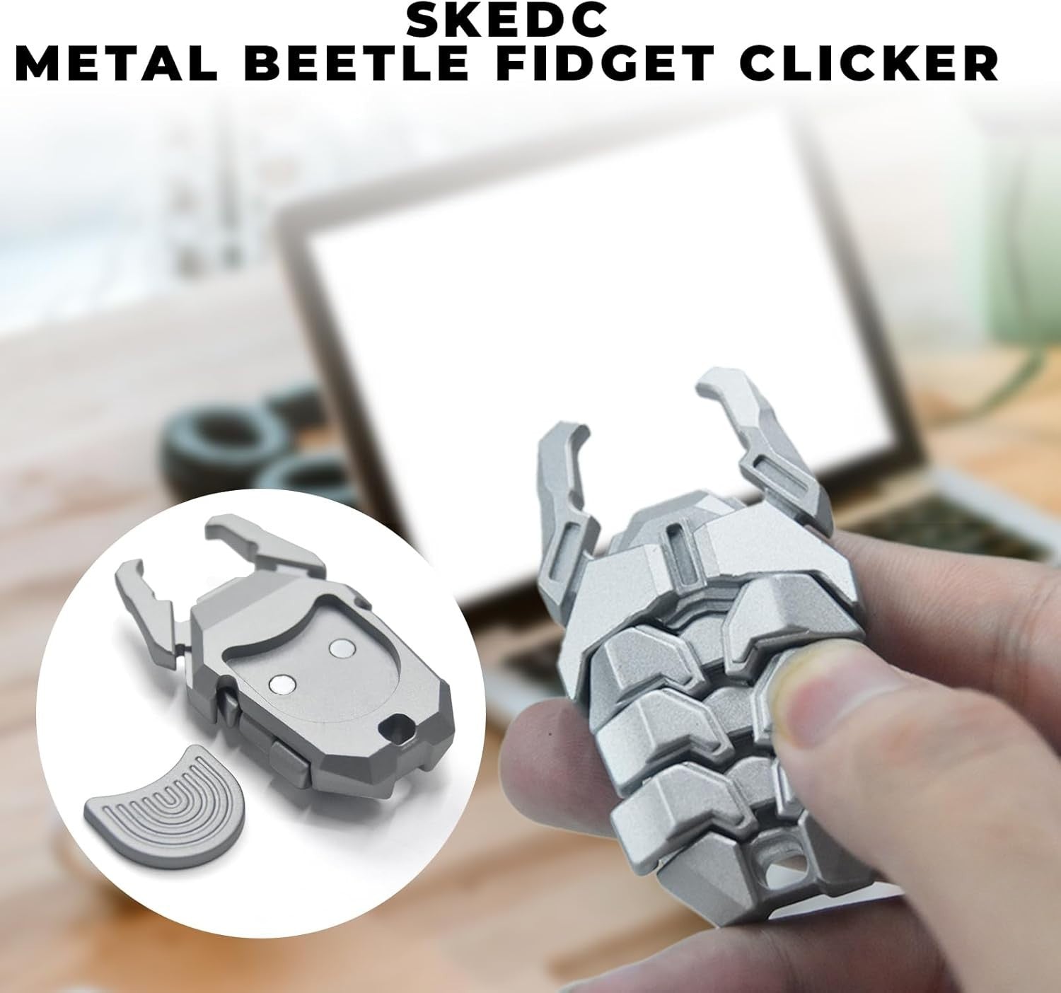 Silver Metal Beetle Fidget Clicker Alloy EDC Stress Relief ADHD
