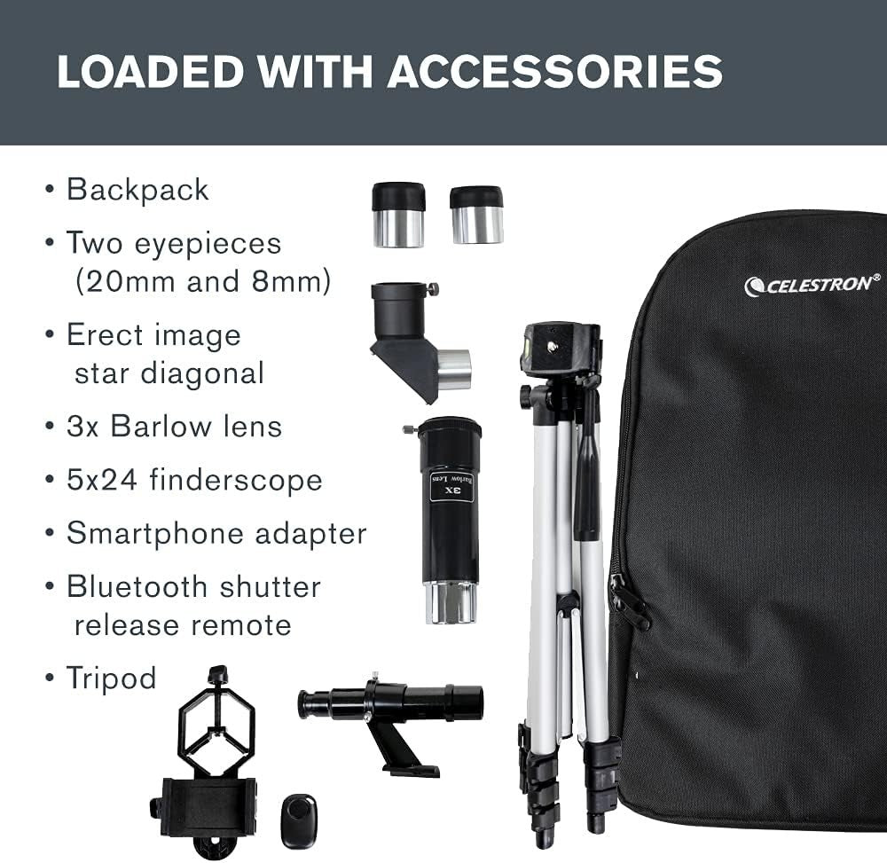 60mm Refractor Telescope with Smartphone Adapter,Tripod and Backpack, Black/Grey