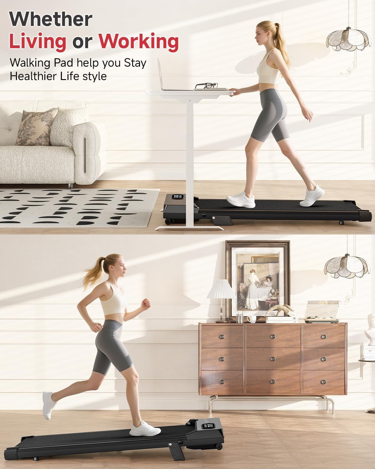Portable Under Desk Treadmill Incline Walking Pad 8km/h Quiet Home Gym