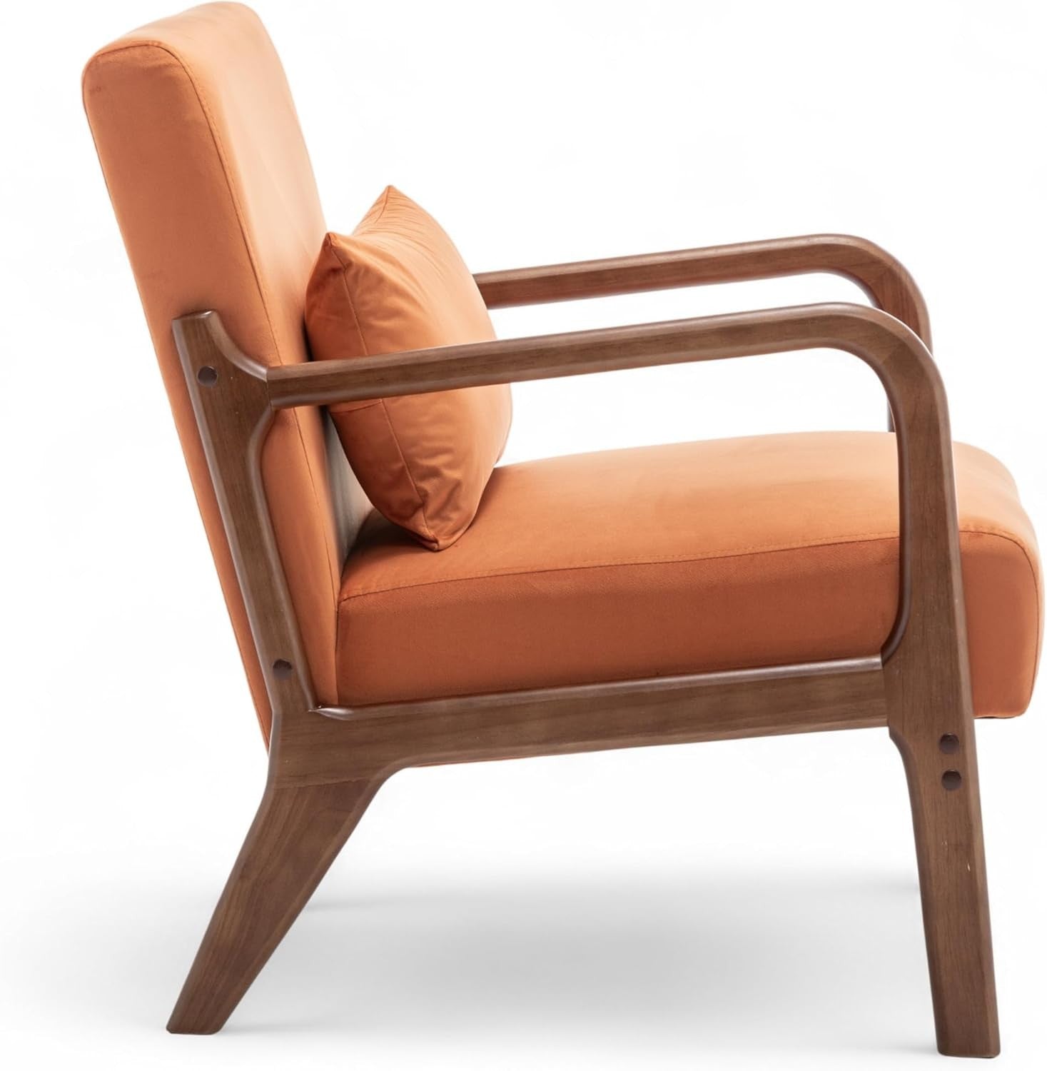 Luxury Orange Velvet Accent Chair w/ Lumbar Cushion – Small Armchair