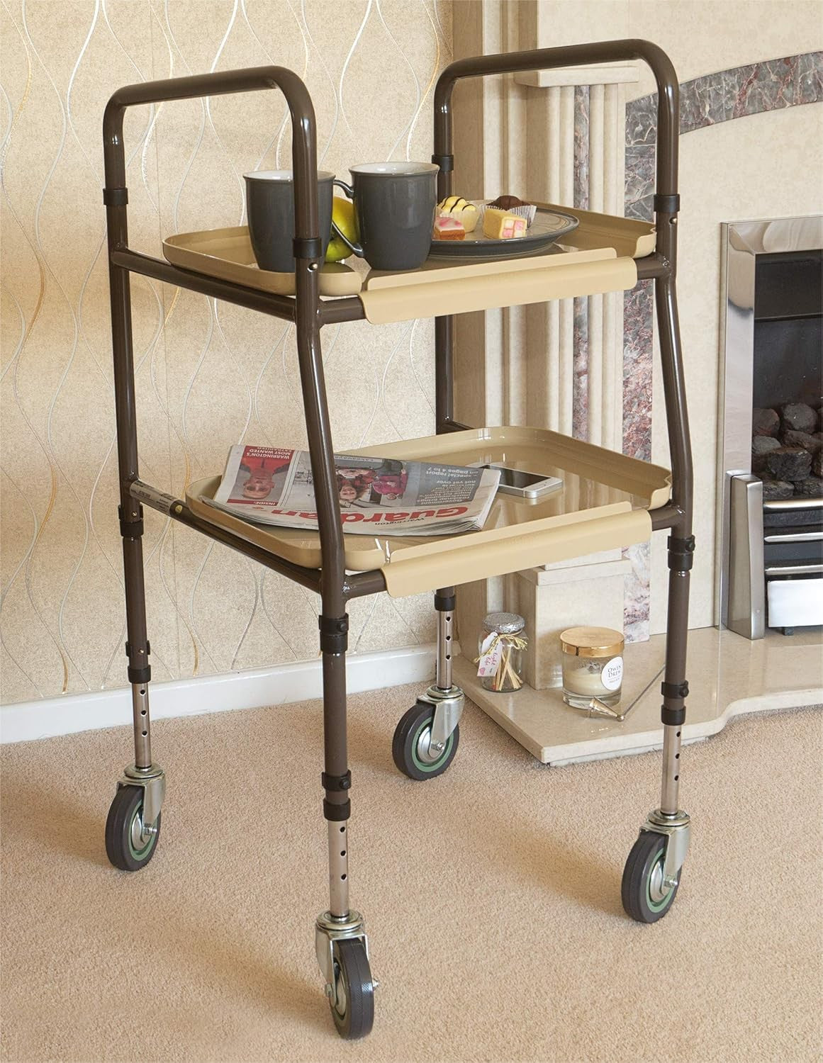 Height Adjustable Serving Trolley with Removable Trays Mobility Aid Cart