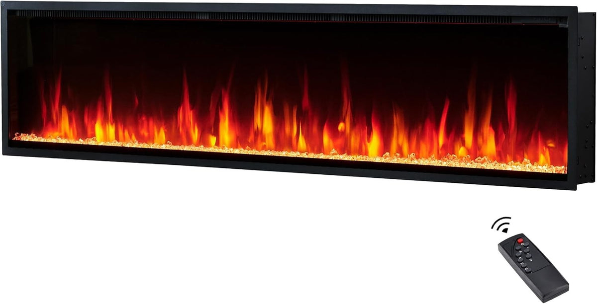 72” Wall Mounted Electric Fireplace Heater LED Flame Remote Slim TV Media**