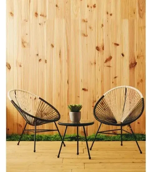 3 Piece Rattan Garden Bistro Set Outdoor Chairs & Glass Table Weatherproof