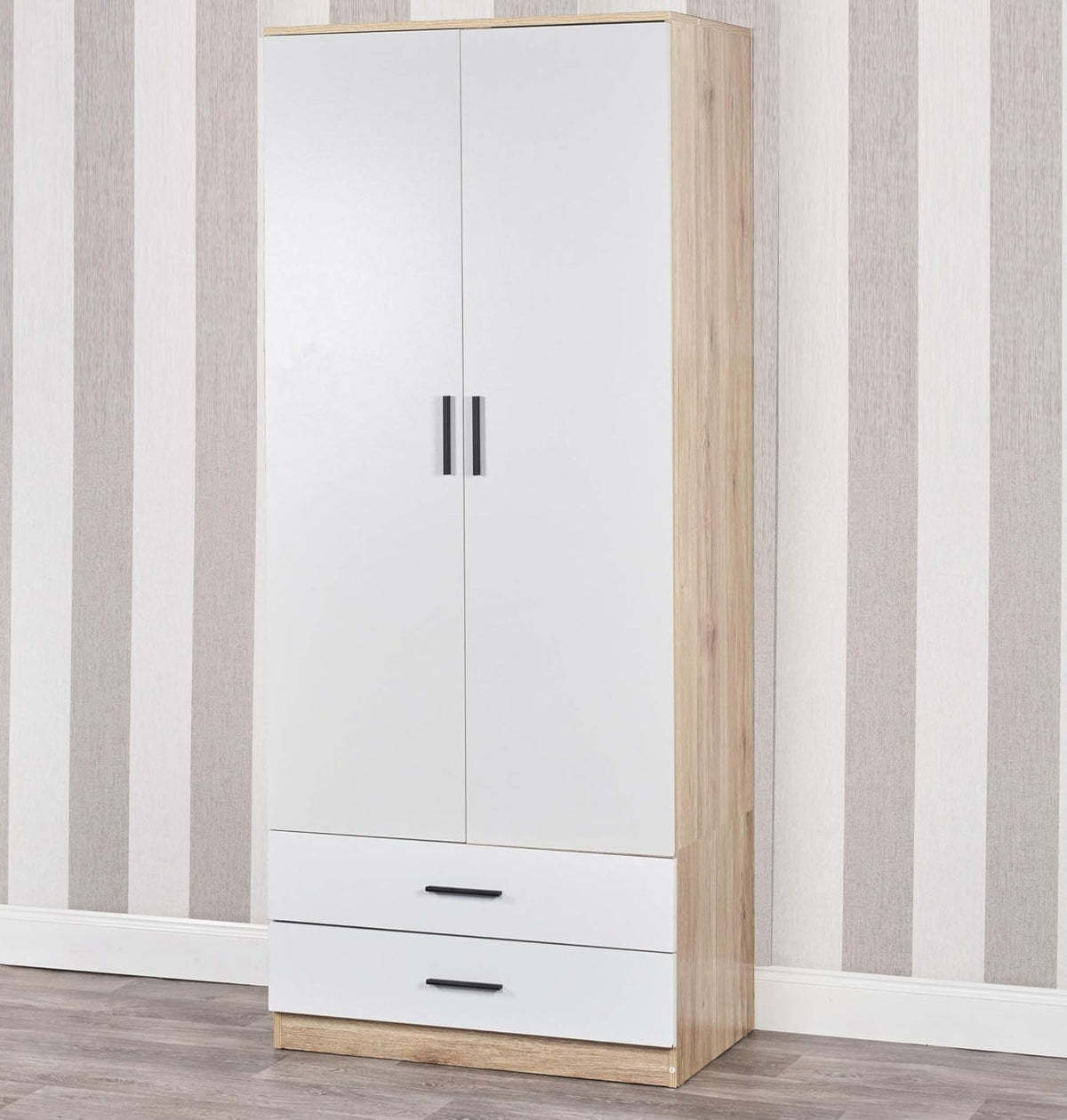 Tall Oak 2 Door Wardrobe with Drawers Hanging Rail Storage Unit