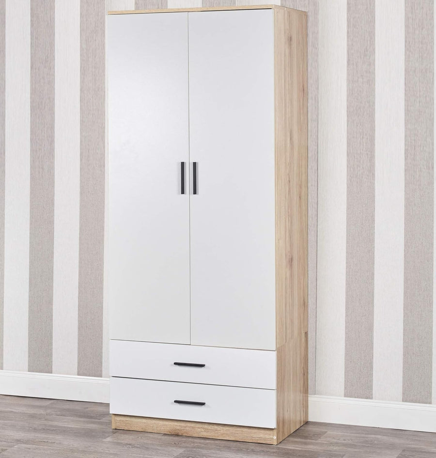 Tall Oak 2 Door Wardrobe with Drawers Hanging Rail Storage Unit