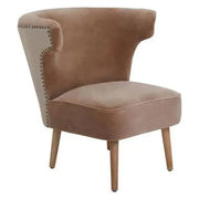 Brown Linen Accent Chair High Back Mango Wood Legs Curved Armchair