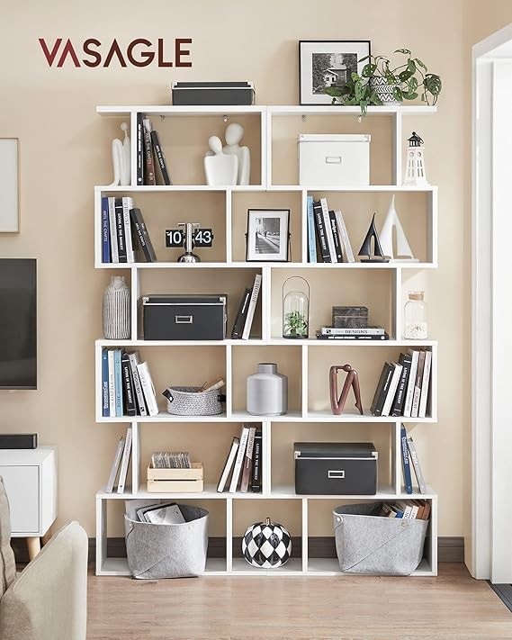 6 Tier White Bookcase Room Divider Modern Cube Shelf 24×70×191cm Freestanding