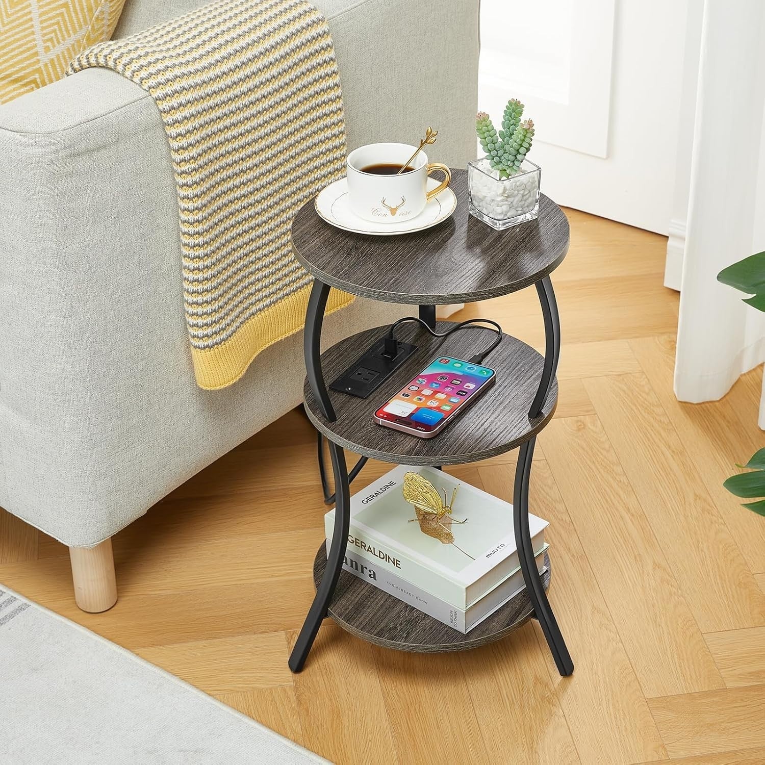 Compact 3-Tier Round Side Table with Storage Shelves – Stylish, Sturdy & Multius
