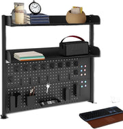 Clamp-On Desk Shelf with Pegboard Desk Extender Bookshelf Storage Organizer
