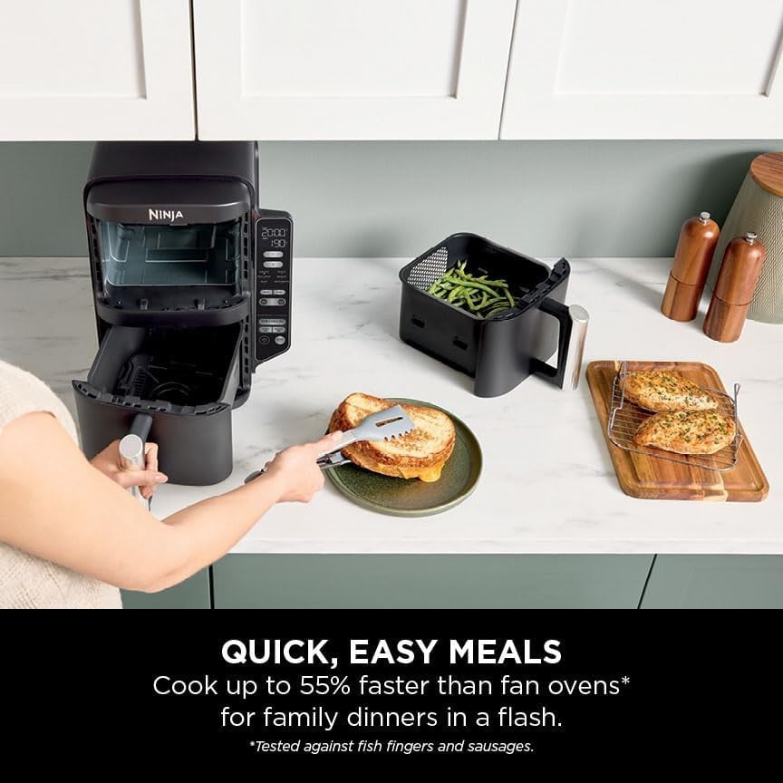 Vertical Dual Drawer Air Fryer 7.6L | Slim 4-Level Cooker | 6-in-1 Fast Healthy