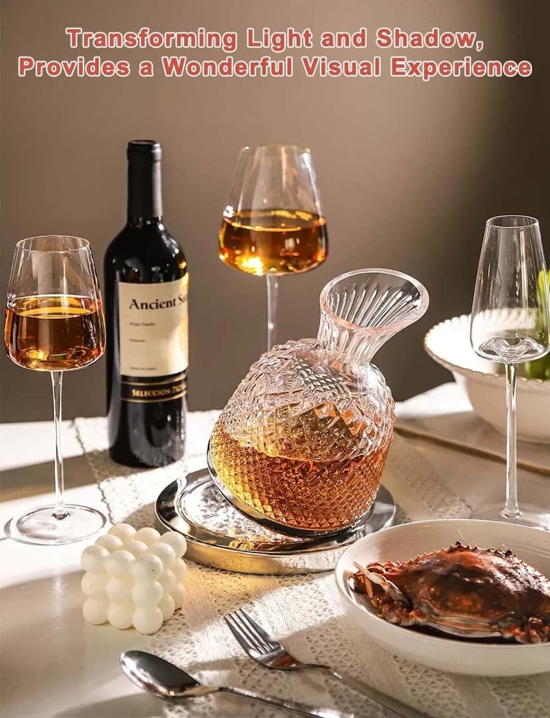 1500ml Crystal Wine Decanter 360° Rotating Aeration Set Luxury Gift Home Bar