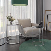 Set of 2 Round Nesting End Tables Glass Top Chrome Legs Modern Living Room