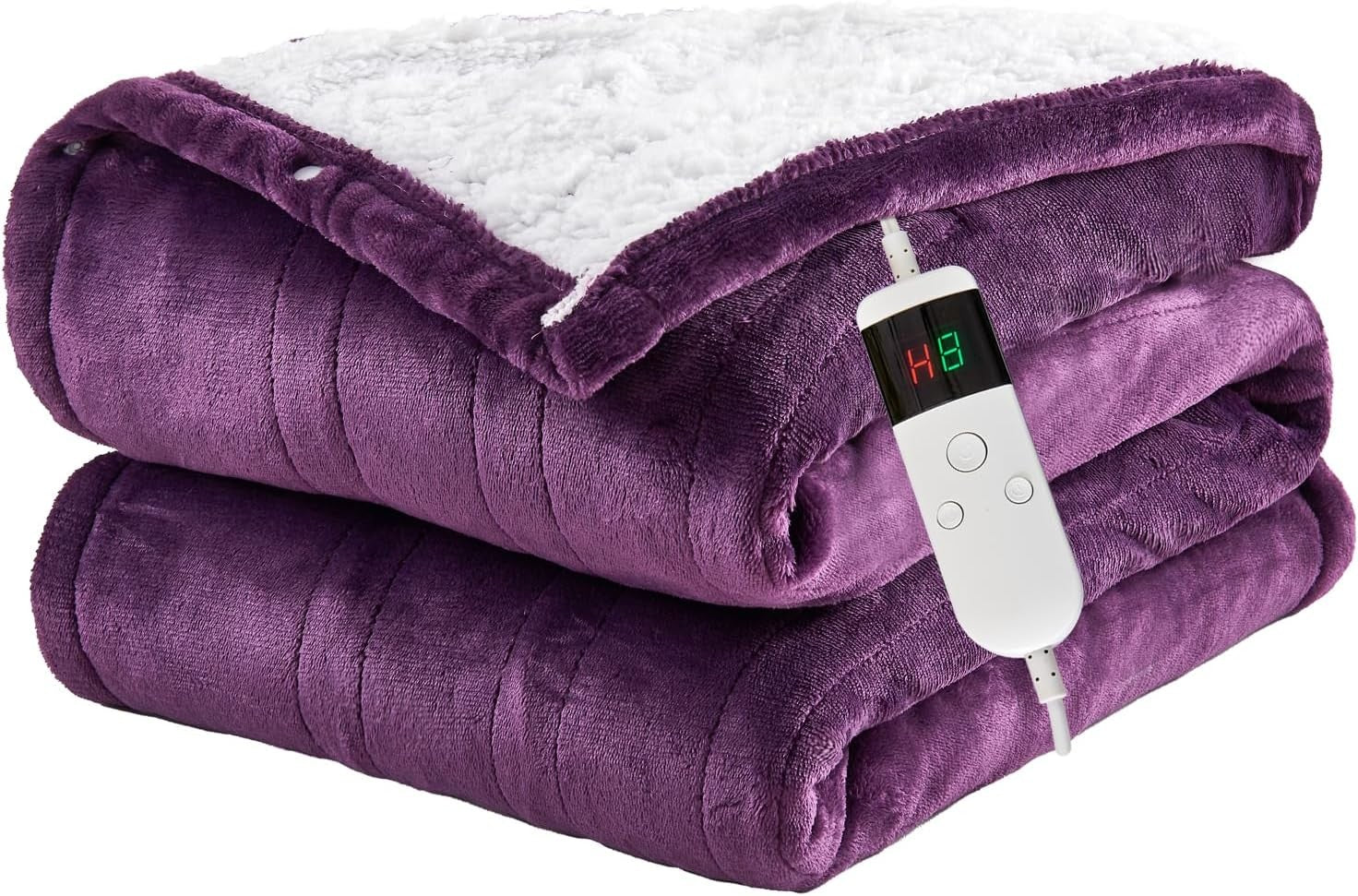 Electric Heated Throw Blanket 10 Heat Settings Sherpa Fleece Auto Off 130x160cm