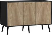 3 Oak Door Sliding Sideboard Cabinet Wooden Black Leg Modern Storage Organizer