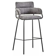 Grey Faux Leather Bar Stool – Armrest Seat, Metal Legs, Modern Style