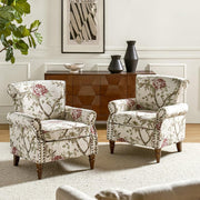 Set of 2 Floral Wingback Chairs Upholstered Accent Lounge Armchairs Sofa