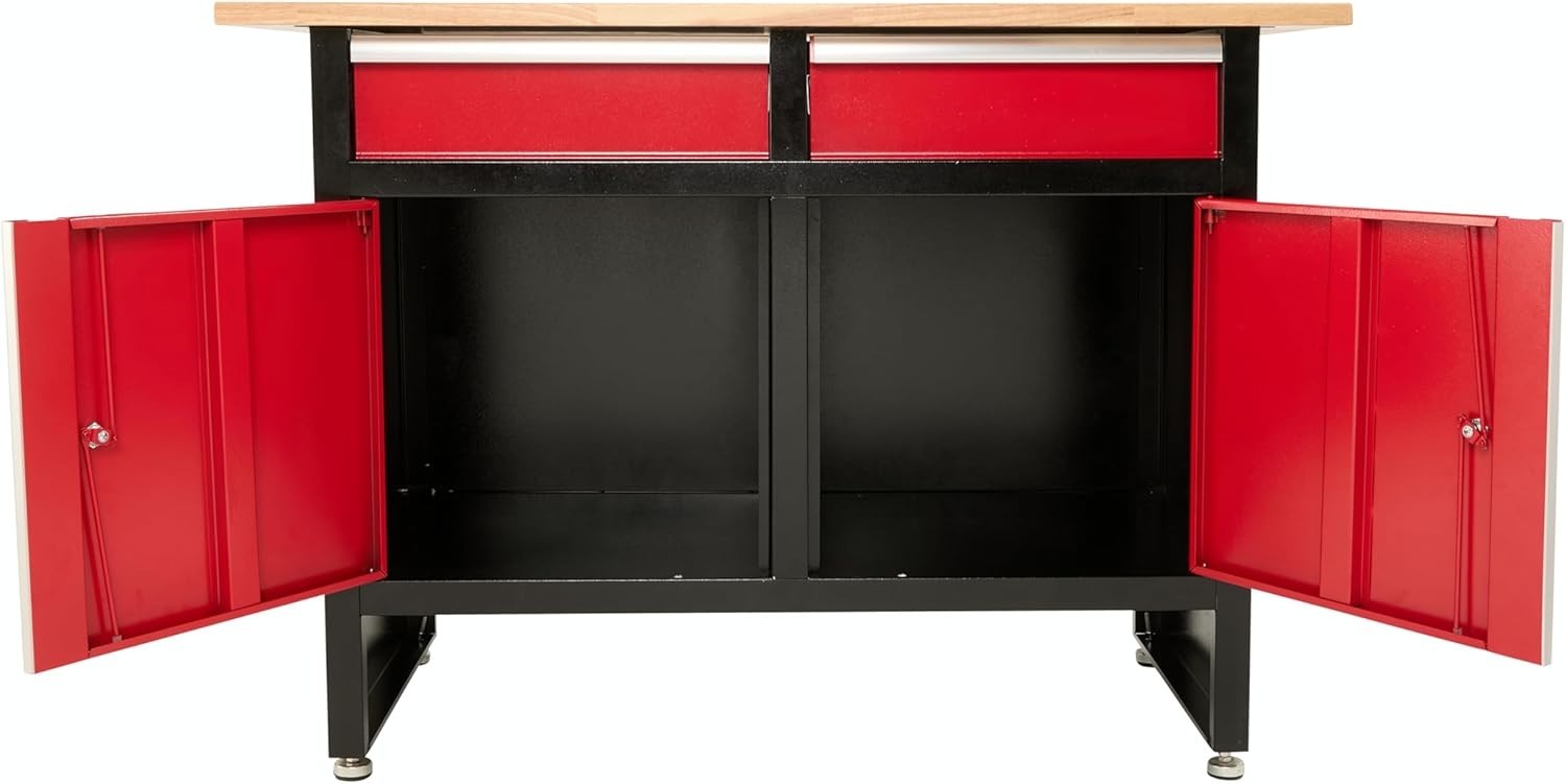 Storage Workbench with Lockable Cabinets Drawers Steel Frame Wood Top 1200mm
