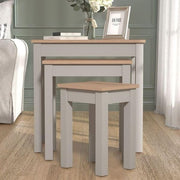 Space Saving Nesting End Tables 3 Piece Light Grey/Oak Engineered Wood