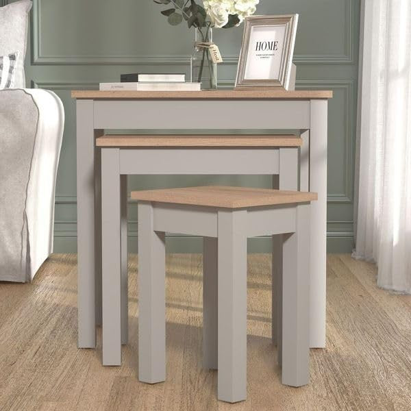 Space Saving Nesting End Tables 3 Piece Light Grey/Oak Engineered Wood