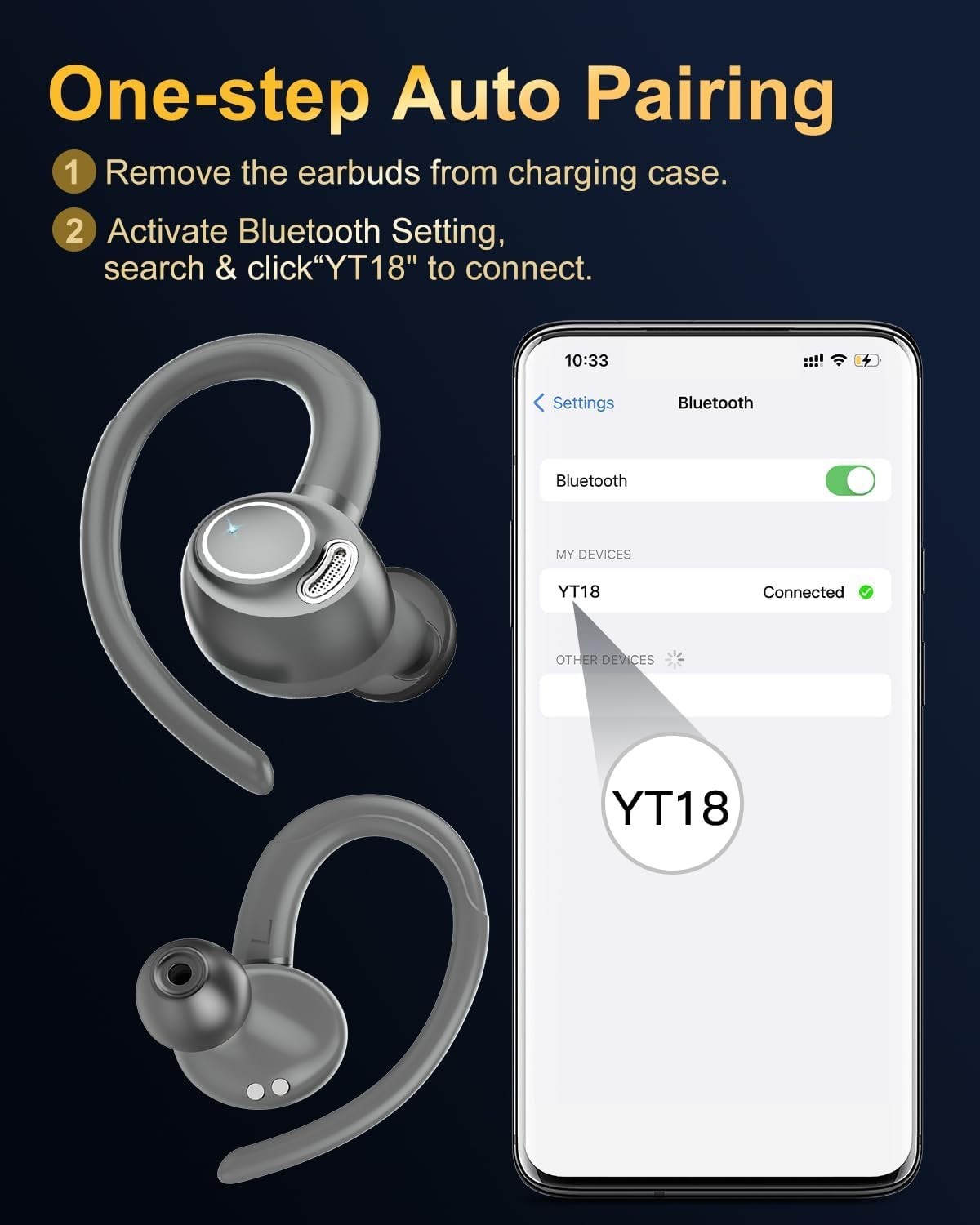 Grey Bluetooth 5.3 Earbuds 40H ENC Mic LED Display Sport Waterproof