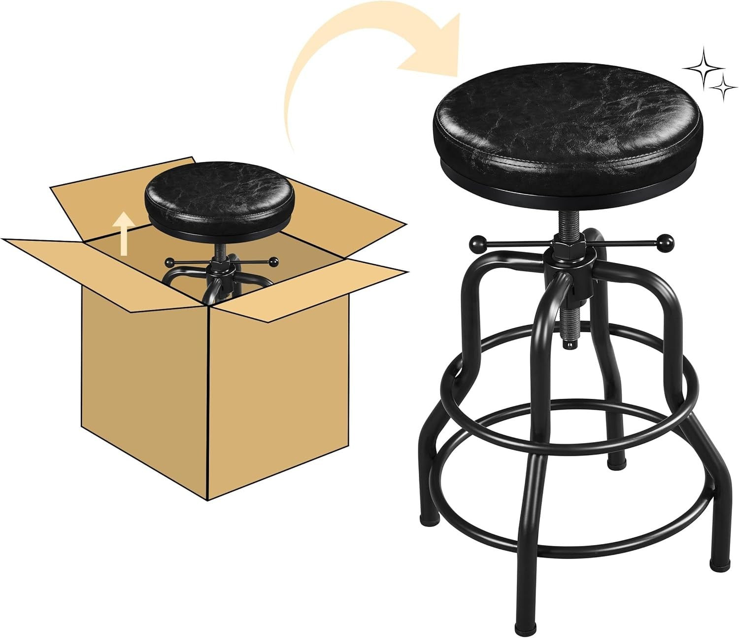 2PCS Black Adjustable Bar Stool 44cm Dia Industrial Kitchen Chair