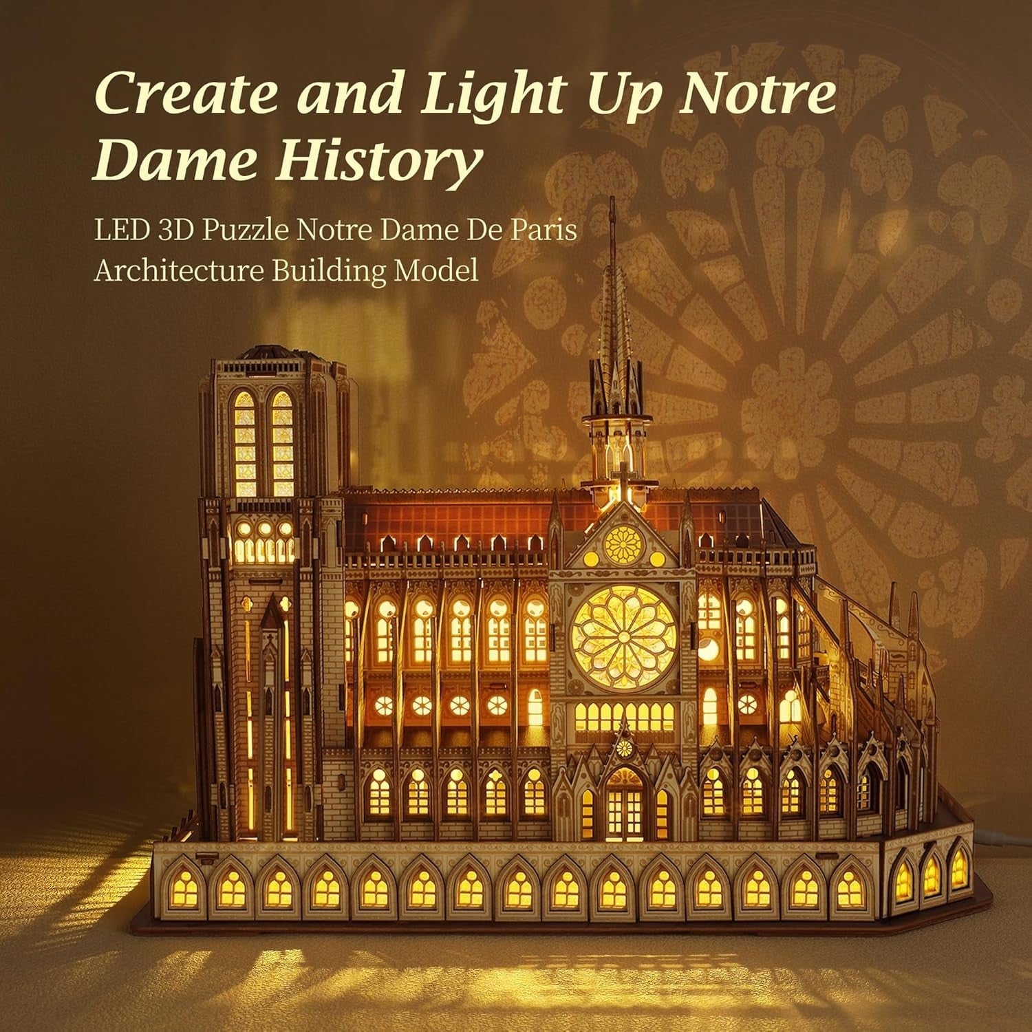 3D Wooden Cathedral Puzzle with LED – DIY Gothic Model Kit for Adults
