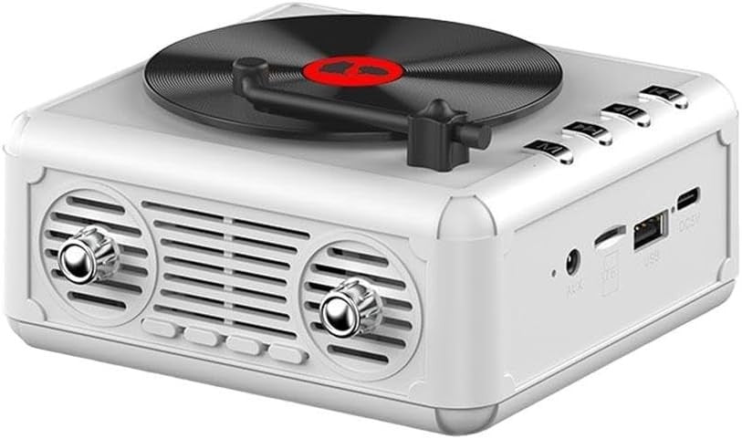 Retro CD Shaped Music Player FM Radio Portable Speaker USB TF White