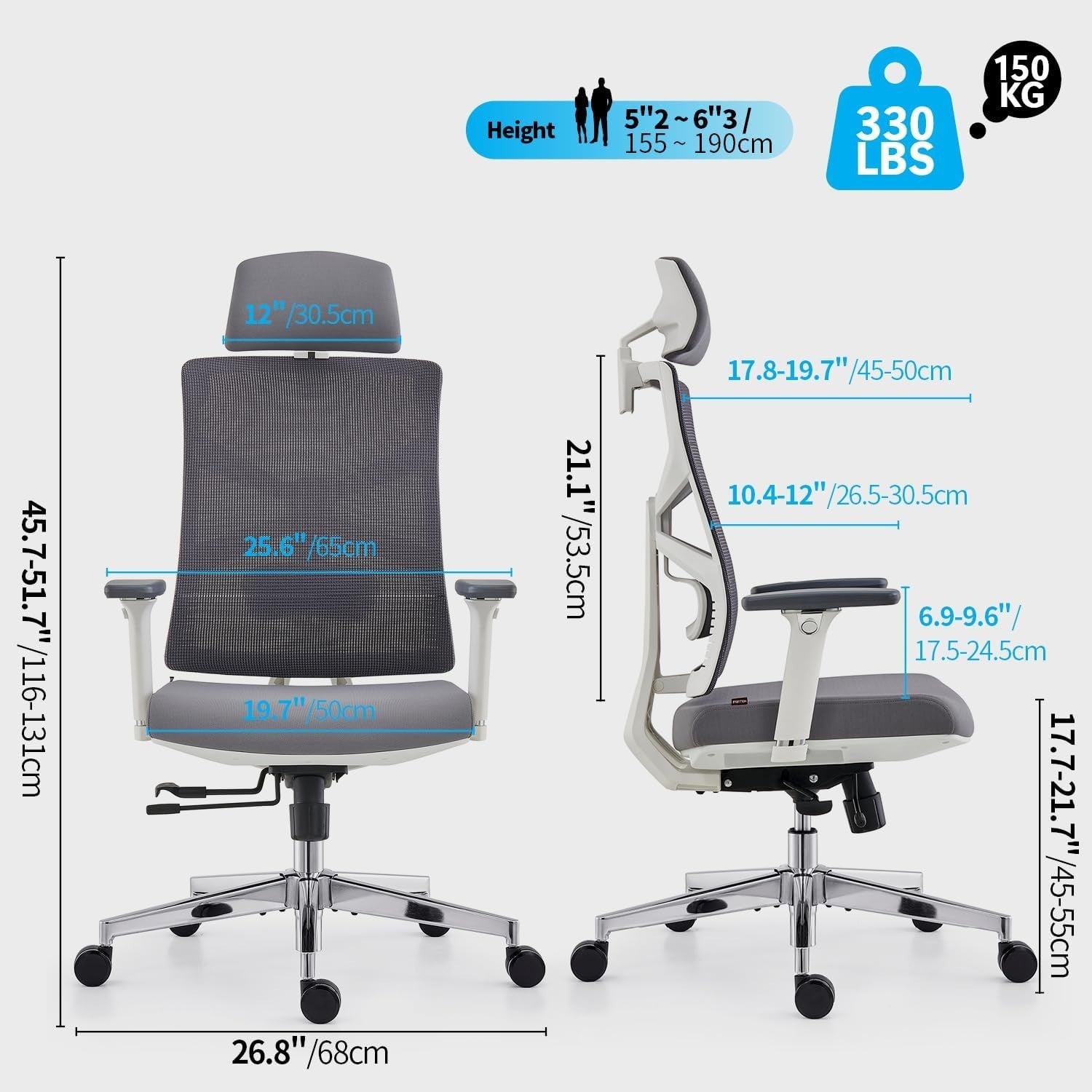 Ergonomic Office Chair Mesh Back Support 4D Armrest Adjustable Lumbar Seat