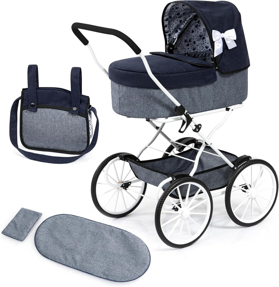 Classic Dolls Pram Nostalgic Style Foldable Pushchair Basket Bag
