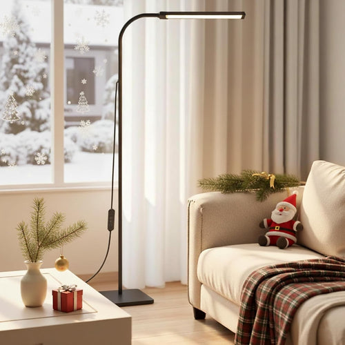 LED Floor Reading Lamp Dimmable Adjustable Black Standing Light for Living Room