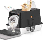 XL Stainless Steel Cat Litter Box Covered High Sided Front Top Entry