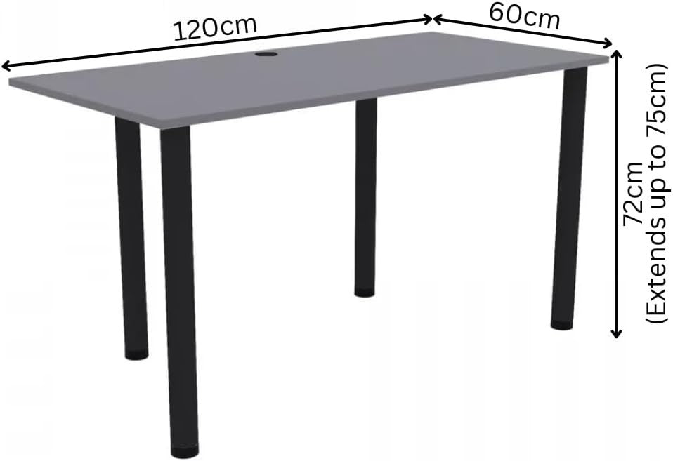 Real Wood Gaming Desk Adjustable Height 120x60cm Modern Metal Frame Grey