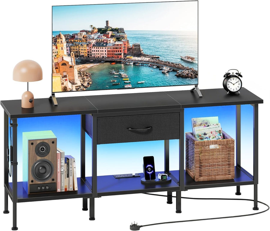 LED TV Stand Unit for 50–55” with Shelves, Storage Drawer & Charging Hub