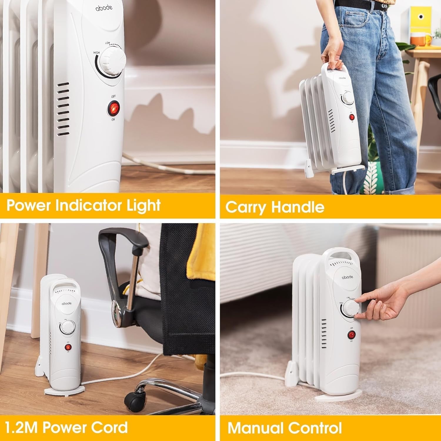 650W Oil Filled Radiator Heater 5 Fin Portable Electric Thermostat