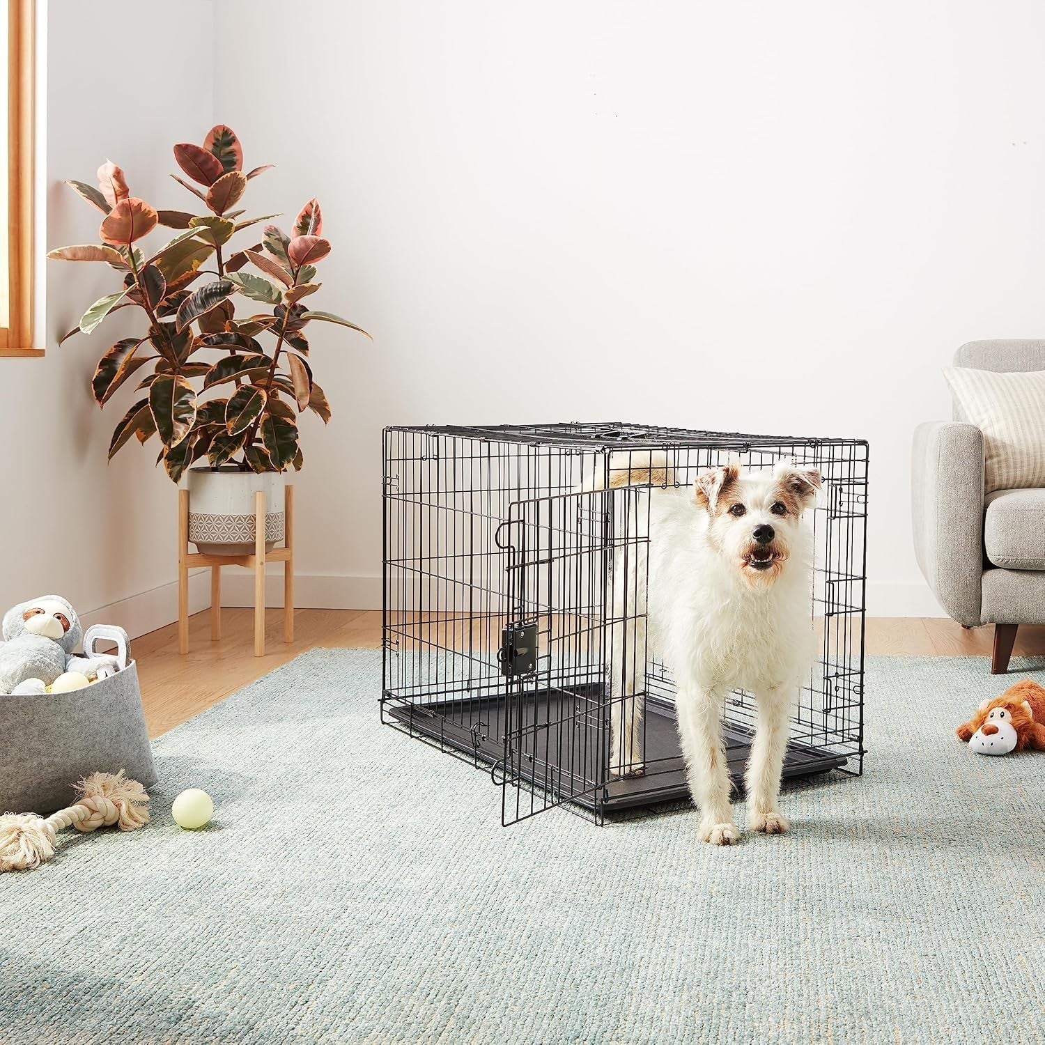 Large Double Door Foldable Metal Dog Crate Cage with Divider & Tray 91cm