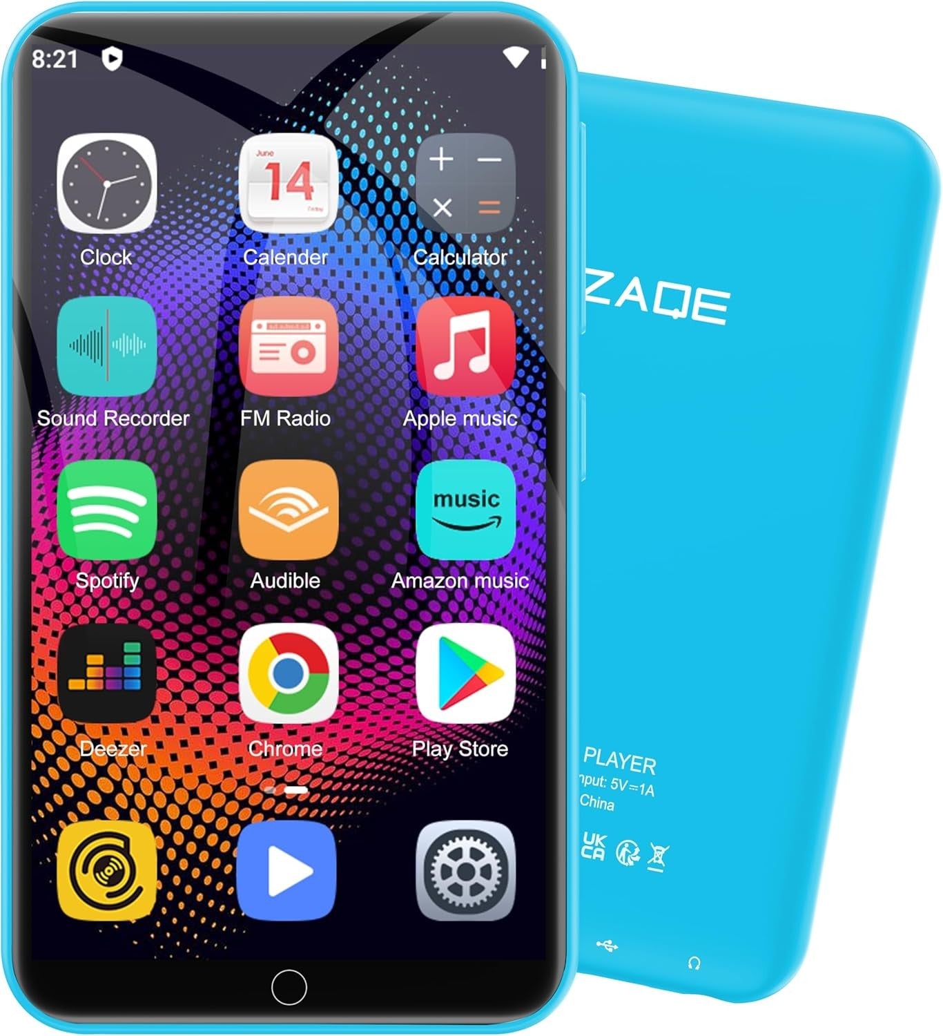 80GB Bluetooth WiFi MP3 Player Kids 4" Touchscreen Music & Video – Blue