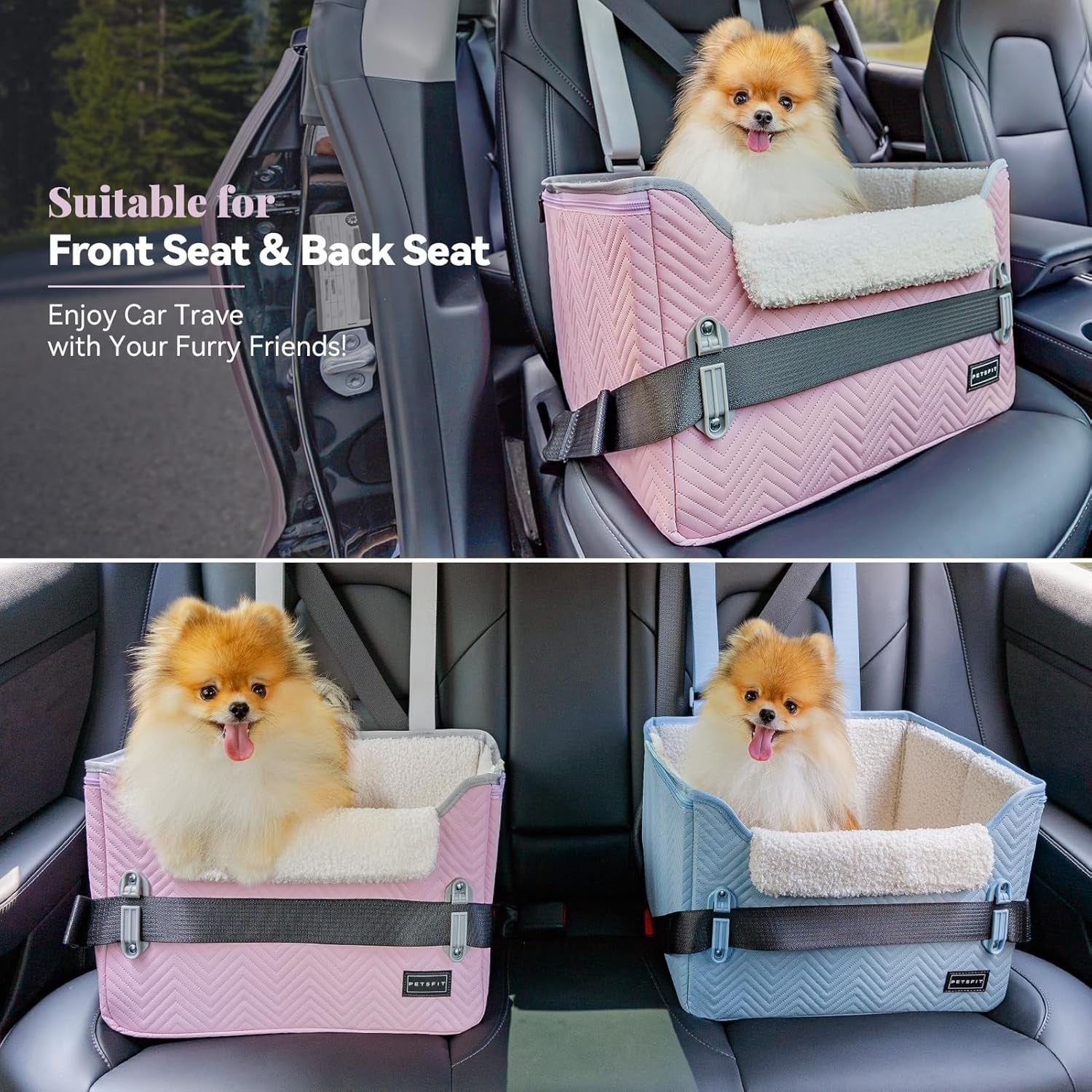 Pink Dog Booster Car Seat Adjustable Height Waterproof Travel Bed