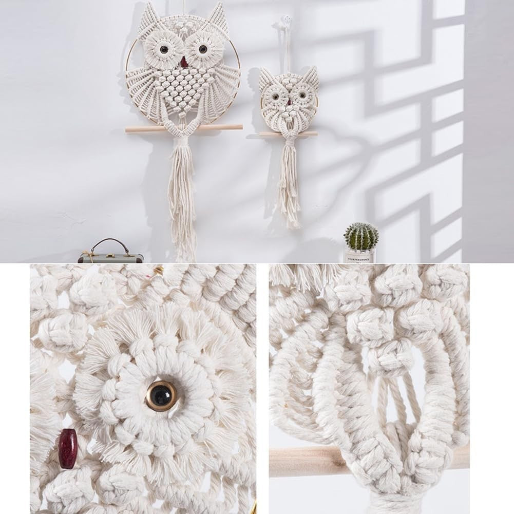 Owl Macrame Wall Hanging 45x15cm Boho Handmade Woven Tapestry