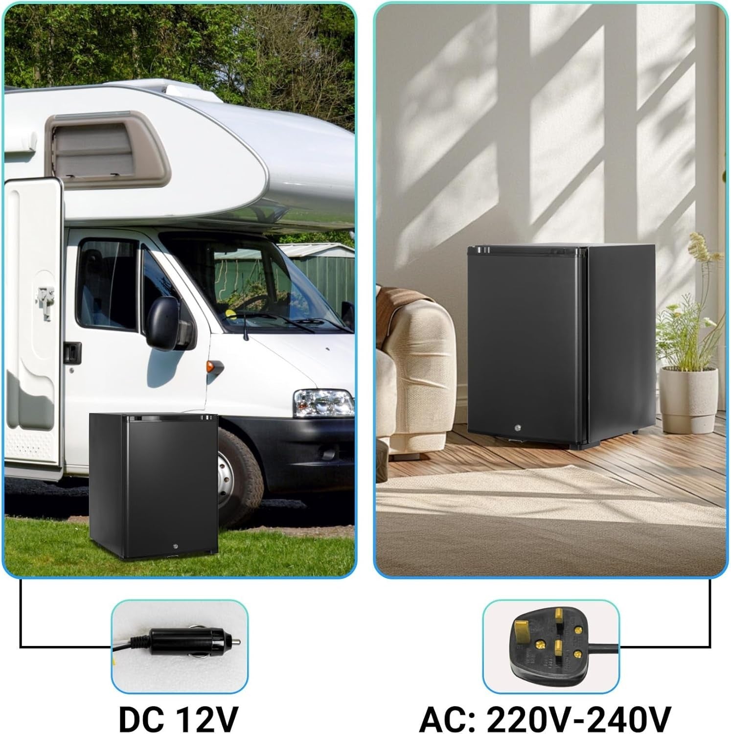 12V Mini Fridge 40L Campervan Portable Silent Black Lockable Reversible