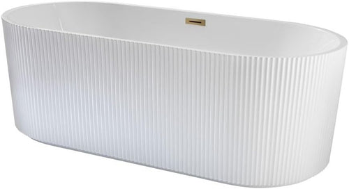 White Double Ended Freestanding Fluted Bath 1700x800mm Brass Overflow