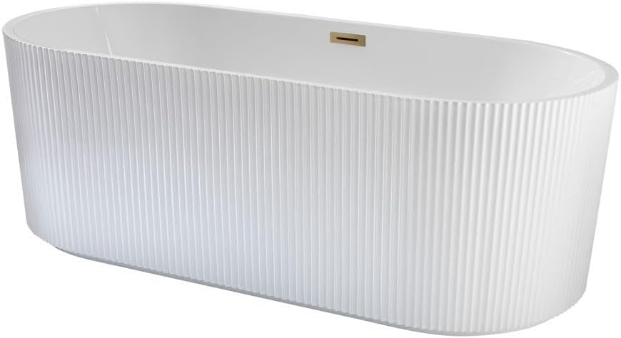 White Double Ended Freestanding Fluted Bath 1700x800mm Brass Overflow