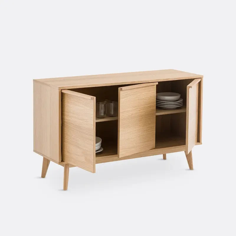 Aram 120cm Oak Veneer Sideboard – Nordic 3-Door Storage Cabinet Unit