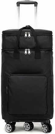 Insulated Folding Shopping Trolley Bag Wheels Telescopic Handle Black