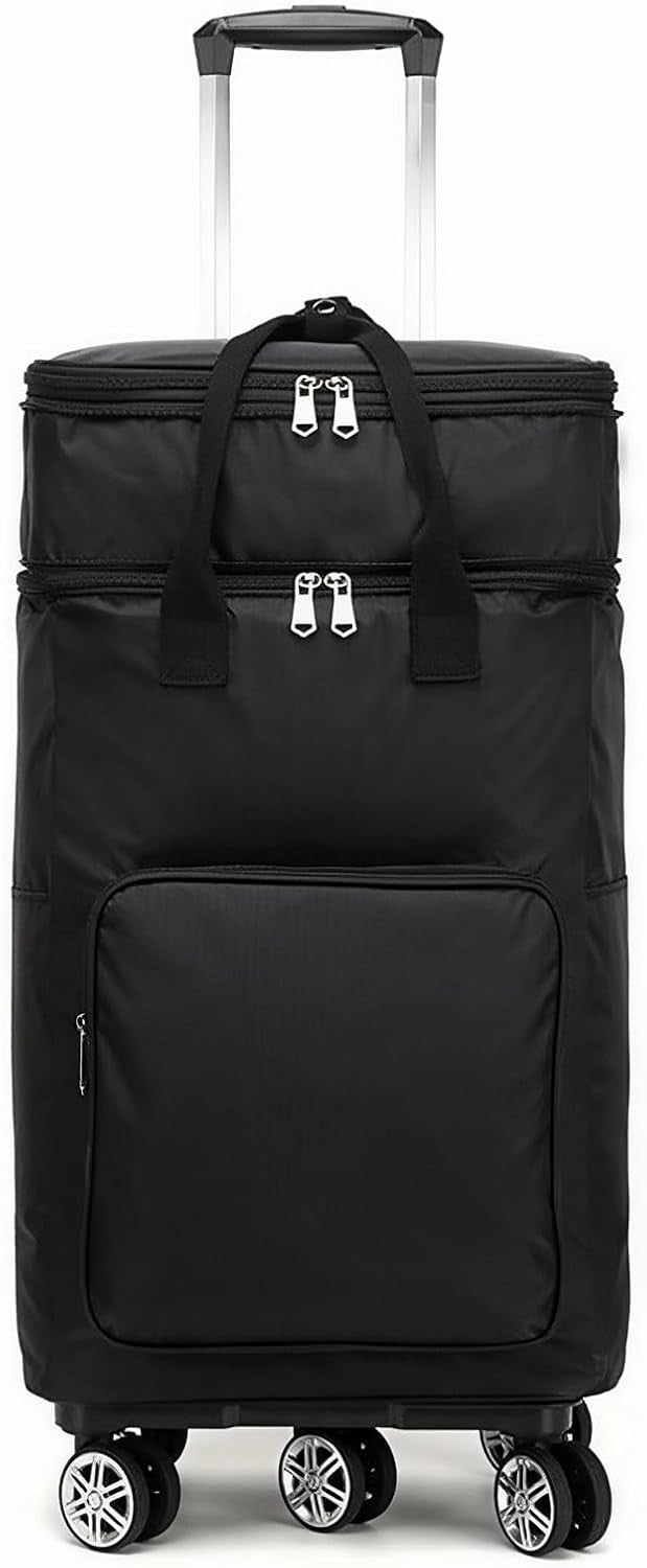 Insulated Folding Shopping Trolley Bag Wheels Telescopic Handle Black