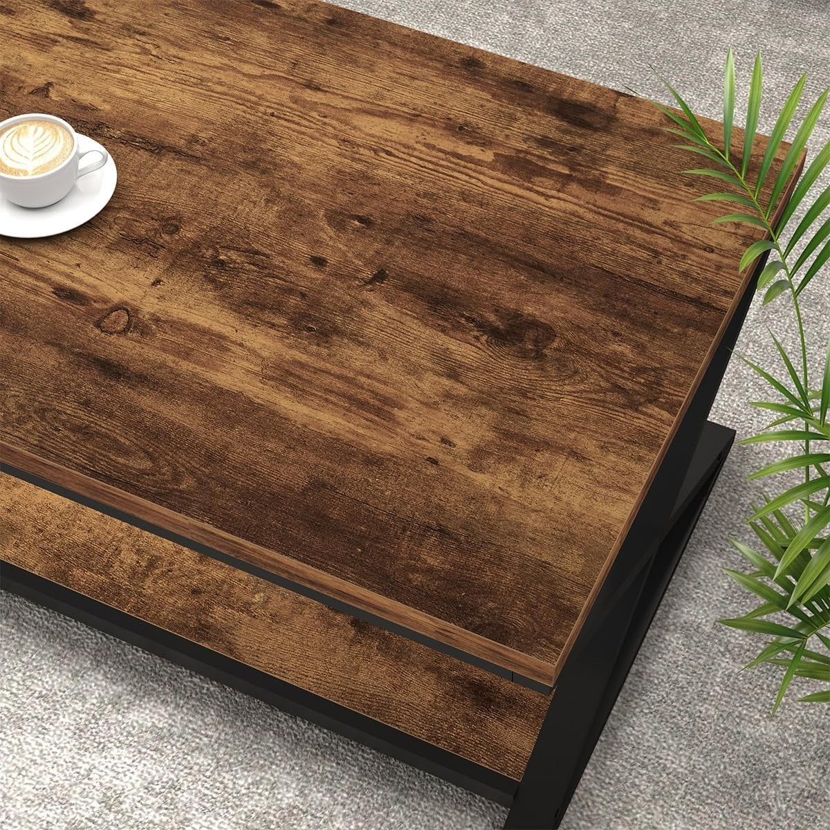 Industrial Coffee Table with Storage Shelf, 47" Rustic Wood Metal Living Room