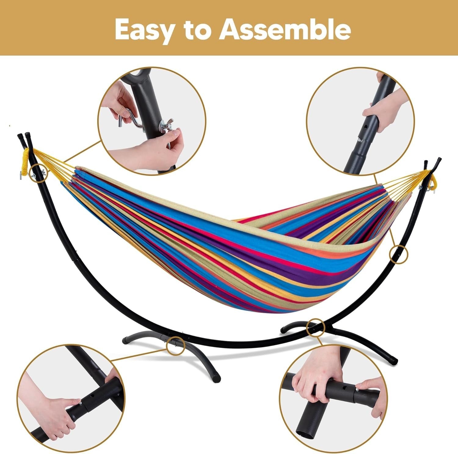 2 Person Hammock with Stand | 475lb Capacity | Portable Outdoor Bed | Rainbow